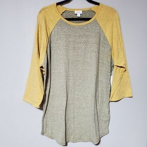 LuLaRoe | XXL Shirt Randy Solid Body (Taupe Gray) / Sleeves Solid Mustard Yellow